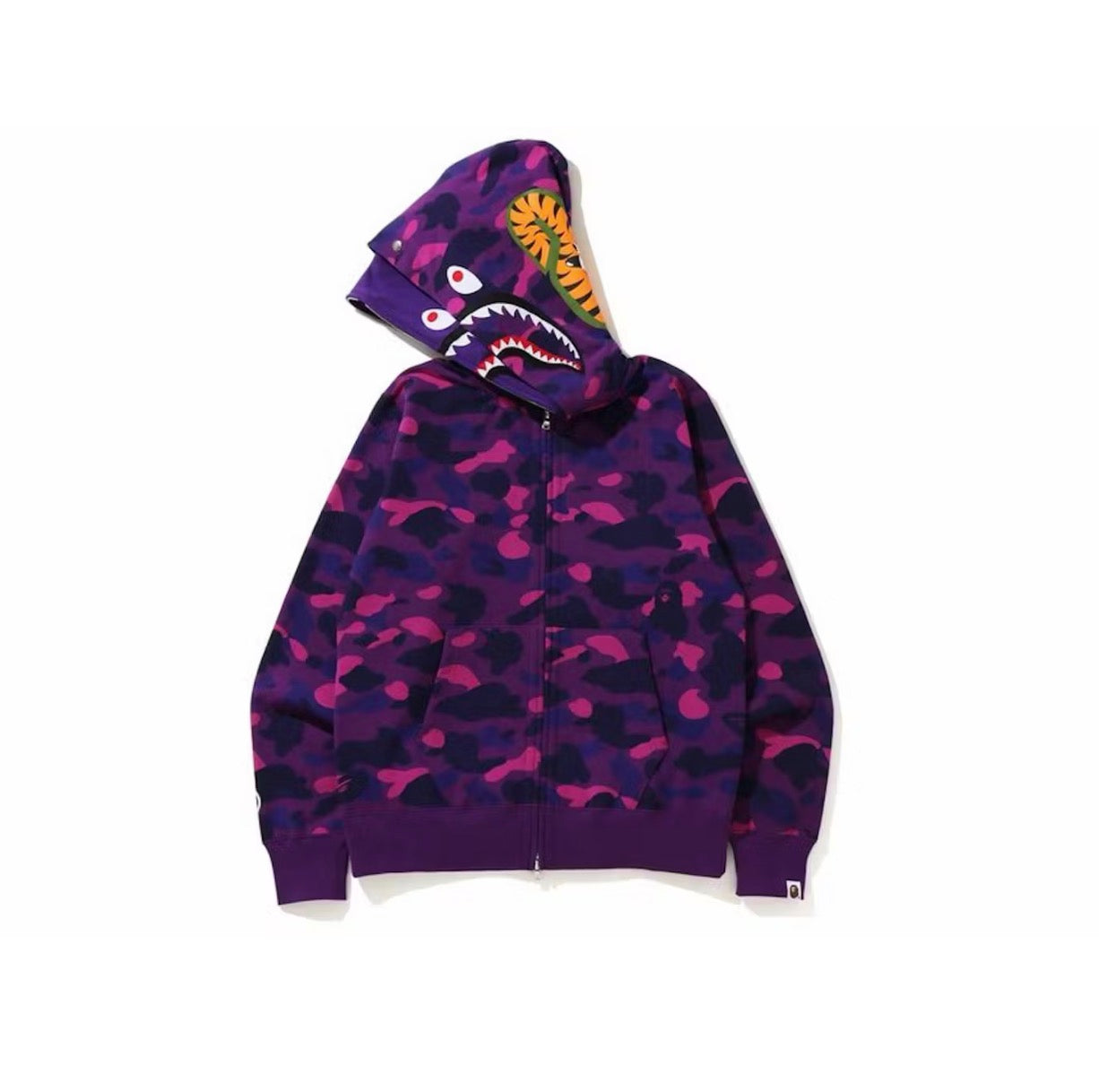 Camo Purple Shark Wide Full Zip Double Hoodie