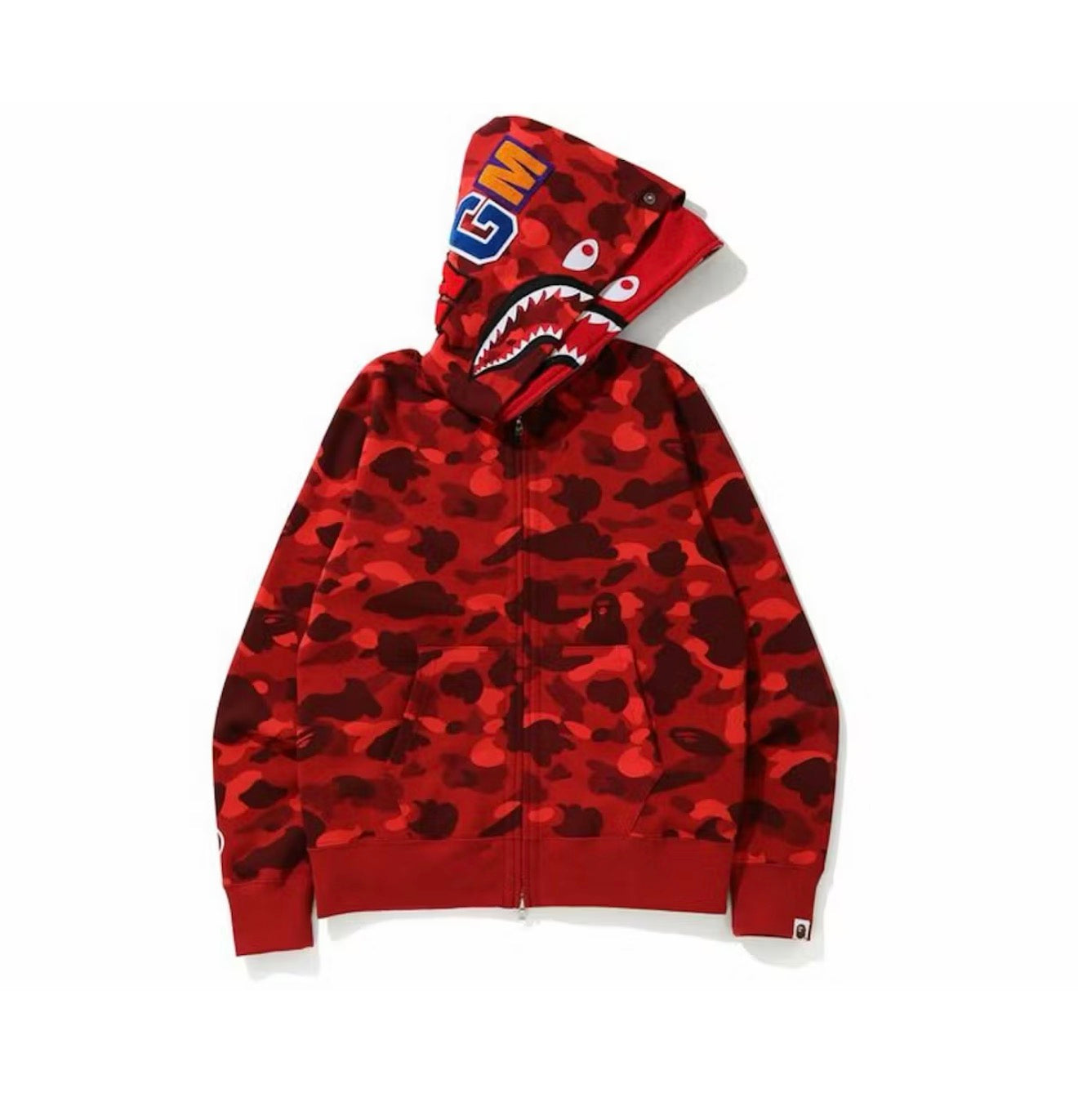 Camo Red Shark Wide Full Zip Double Hoodie