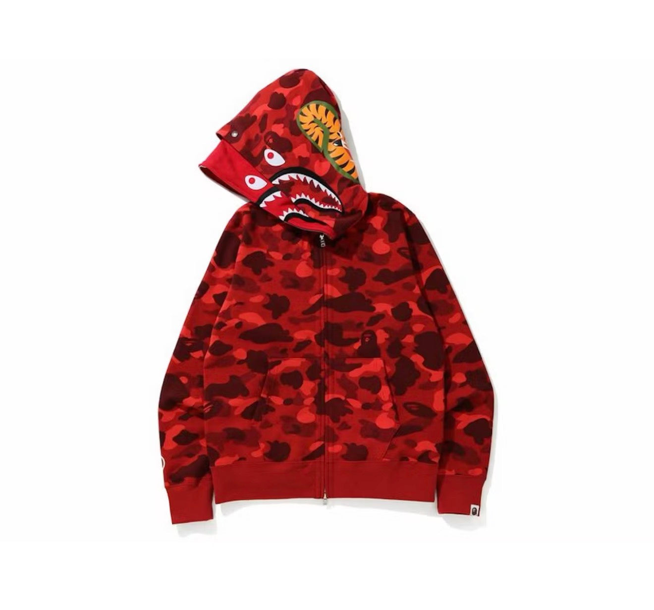 Camo Red Shark Wide Full Zip Double Hoodie