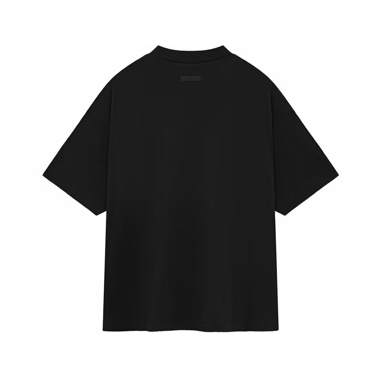 A black short-sleeve crewneck t-shirt shown flat against a solid white background.