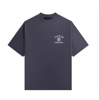 A heather taupe short-sleeve t-shirt shown from the back, featuring a small black rectangular label centered below the collar, set against a plain white background.