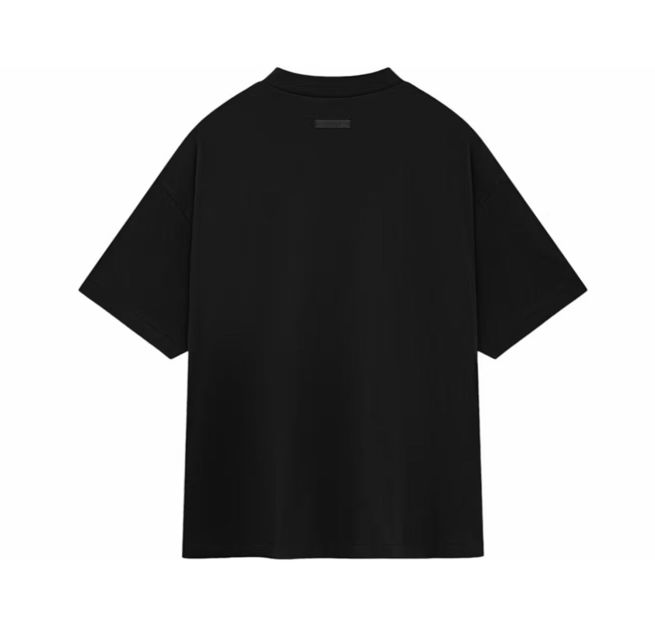 Green t-shirt with a small colorful design on the back against a white background